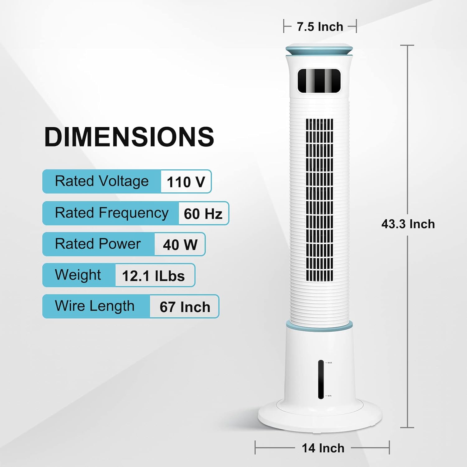43 Inch Electric Oscillating Tower Fan With Remote Control For Indoor, Bedroom And Home Office, White White Plastic