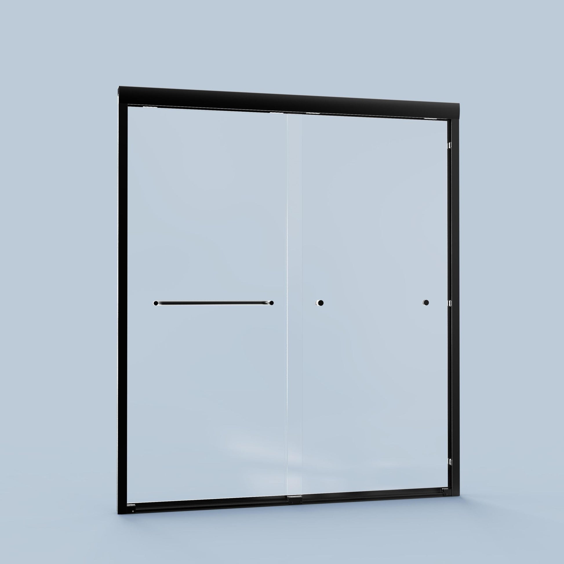 56" 60"W*72" H Semi Frameless Double Sliding Shower Door, Bypass Shower Door, 1 4" 6Mm Thick Sgcc Tempered Glass Door, Matte Black Black Glass Metal