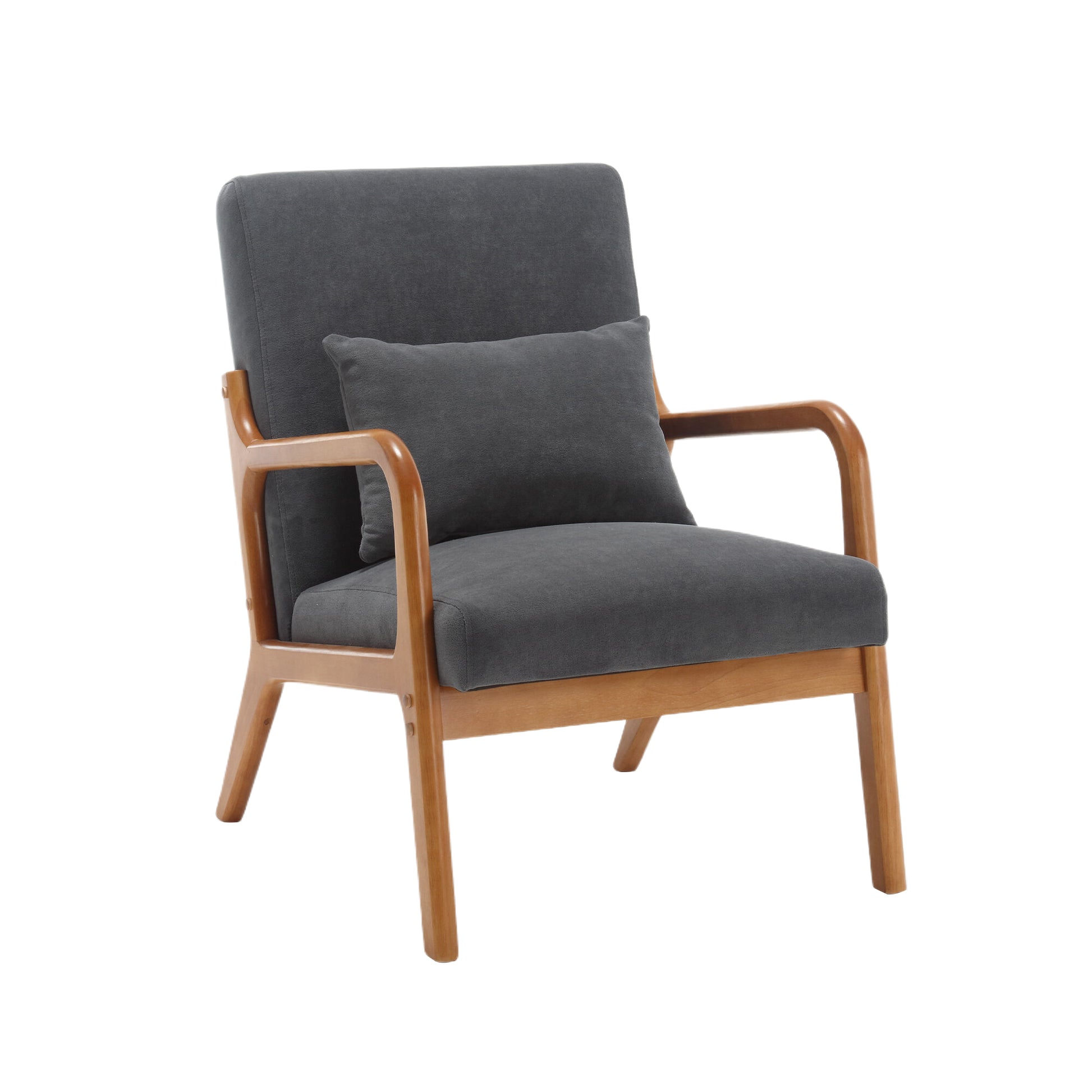 Coolmore Modern Accent Chair, Solid Wood Padding Lounge Armchairs With One Pillow For Living Room, Bedroom, Guest Room Gray Gray Primary Living Space Foam Velvet