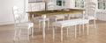 Vintage Traditional 6 Piece 82.7Inch Extendable Dining Table Set With 23.6Inch Removable Leaf, 50.4Inch Upholstered Dining Bench And 4 Chairs For 6, Brown Cream Wood Dining Room Distressed Finish Rubberwood Rectangular Dining Table With Bench Wood Wood