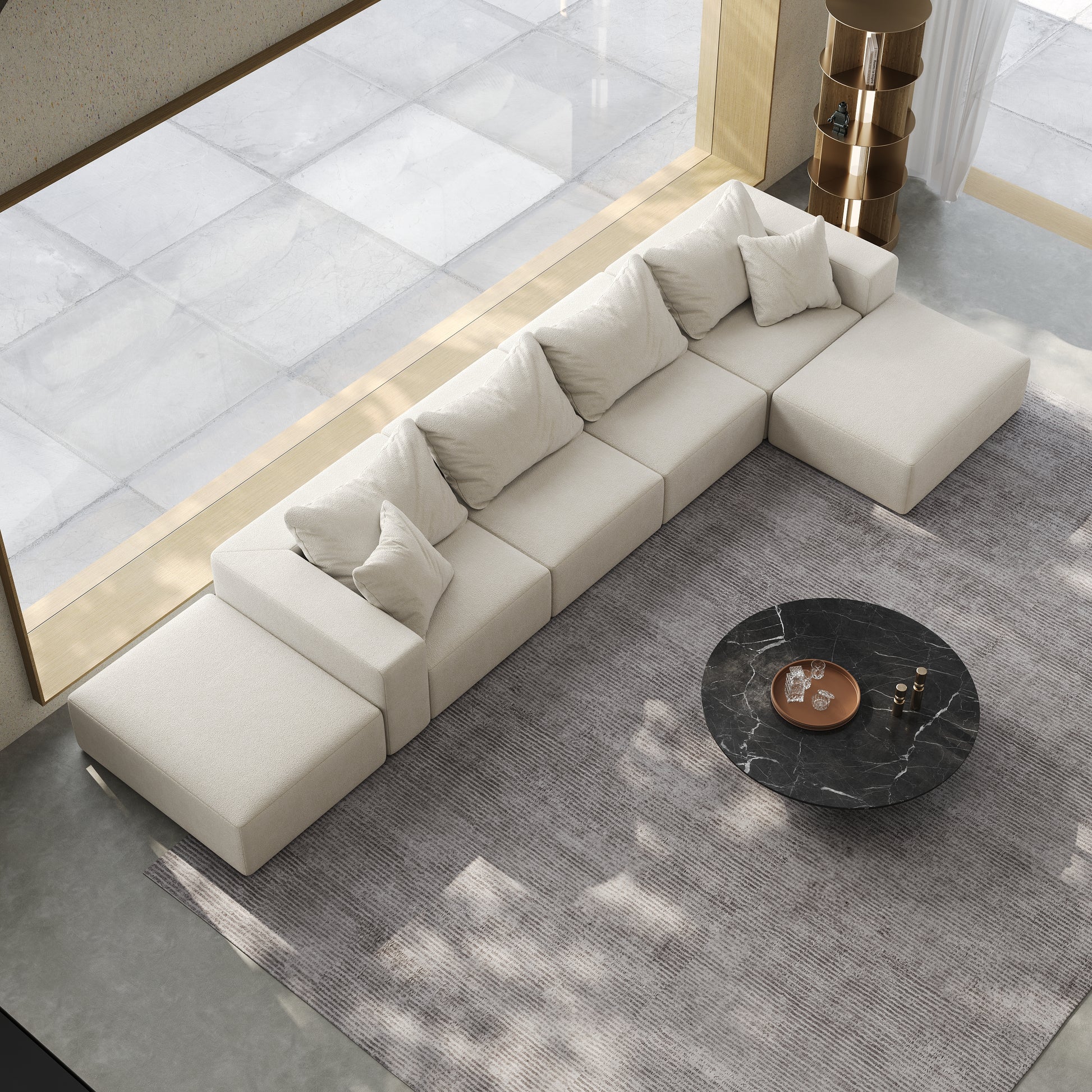 Oversized Sponge Cloud Sofa,Modern Upholstered Sectional Sofa Couch Set,Modular 162" L Shaped Sectional Living Room Sofa Set With 6 Pillows,Free Combination Sofa Couch For Living Room,Bedroom Beige Foam Chenille 6 Seat