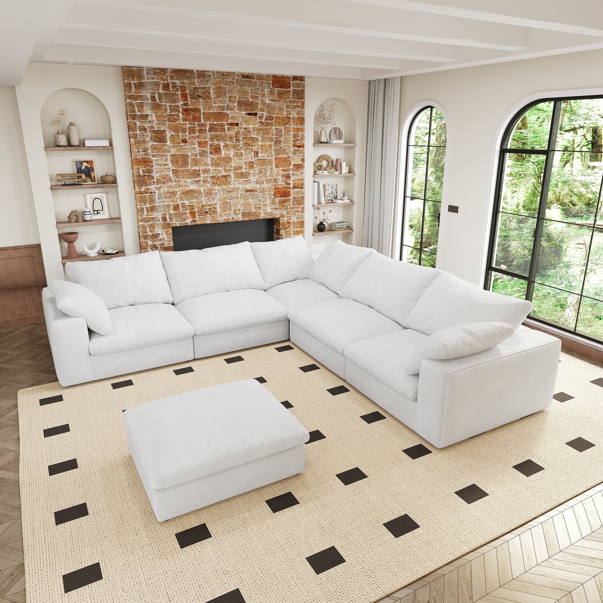 Oversized 160" Cloud Modular Sectional Sofa With Storage Ottomans, V Shaped Minimalist Sofa Couch, 6Seaters Convertible Couch Deep Seat Couches For Living Room 6Seaters White Down Filling,Fabric,Foam 6 Seat