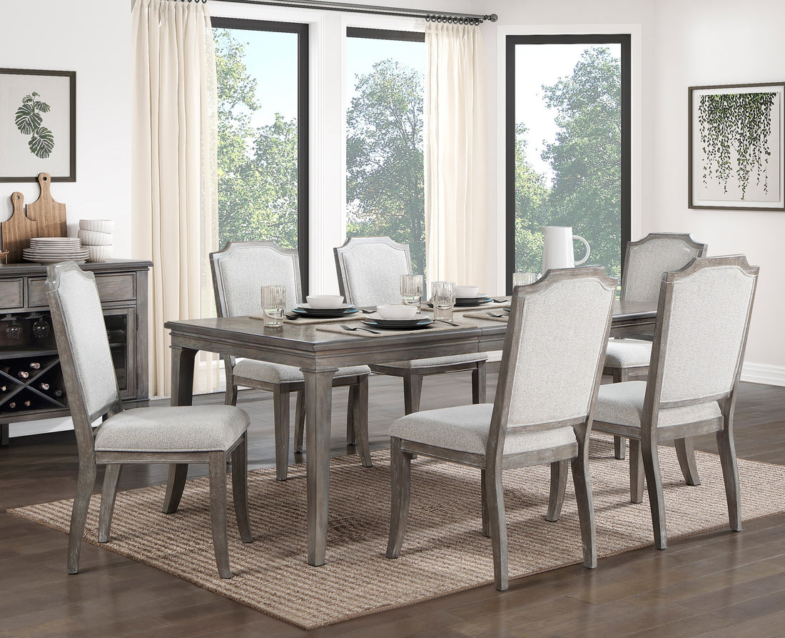 Classic Kitchen Dining 7Pc Set Extendable Table And 6 Side Chairs Chenille Fabric Upholstered Brown Gray Finish Wooden Furniture Wood Wood Brown Gray Seats 6 Wood Dining Room Removable Leaf