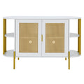 2 Door Elegant Curved Dining Cabinet With Gold Trim And Woven Rattan Doors For Dining Room White White Particle Board