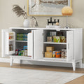 4 Door Sideboard Storage Cabinet With Door Shelf For Living Room And Dining Room, Two Large Cabinets With Adjustable Shelf, White White Rubberwood Solid Wood Mdf