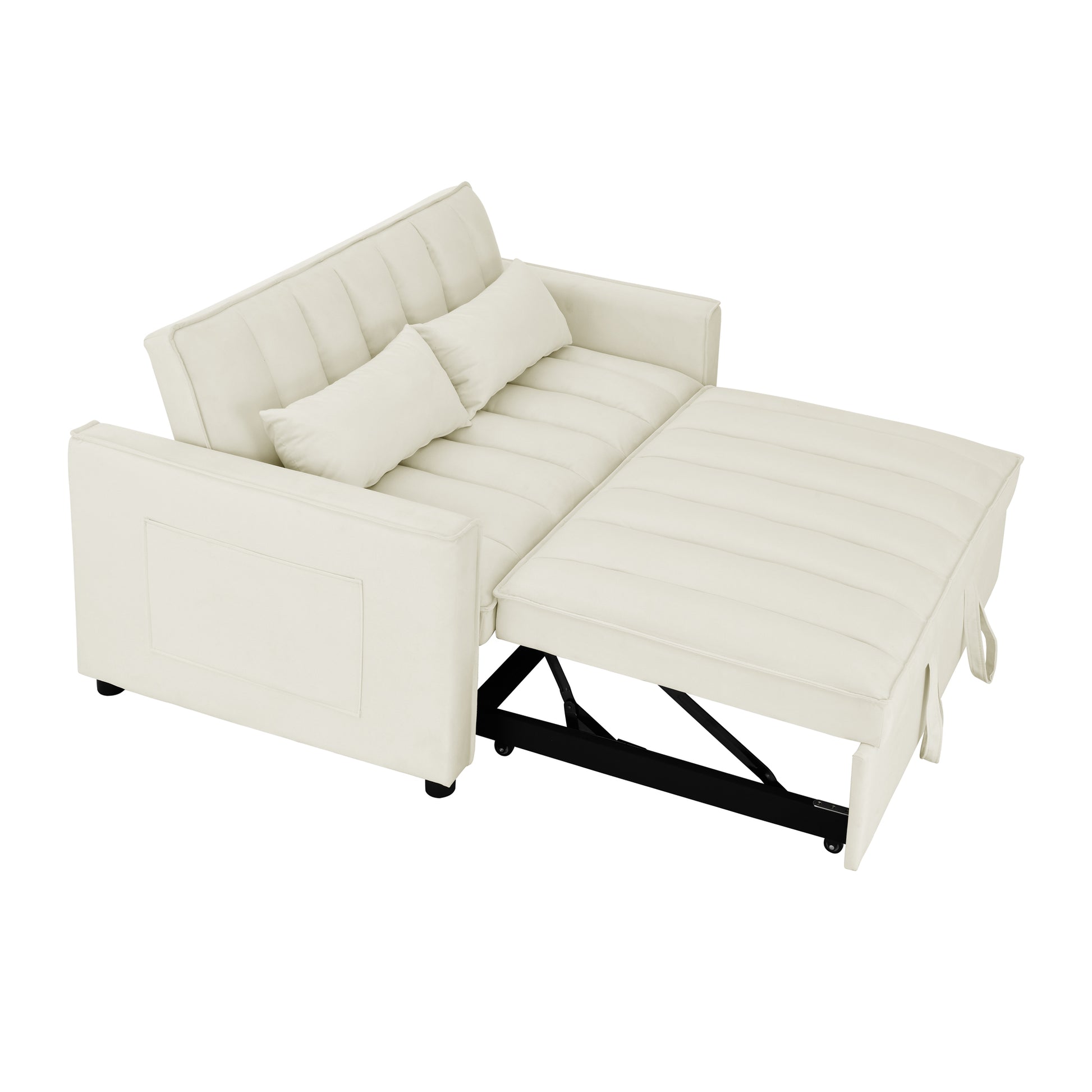 Modern Velvet Seat Sofa Couch Pull Out Bed,3 In One Convertible For Living Room Sofa Bed,Beige Beige Velvet Primary Living Space Cushion Back Medium Soft Medium Duty American Design Pillow Top Arms Foam Velvet 2 Seat