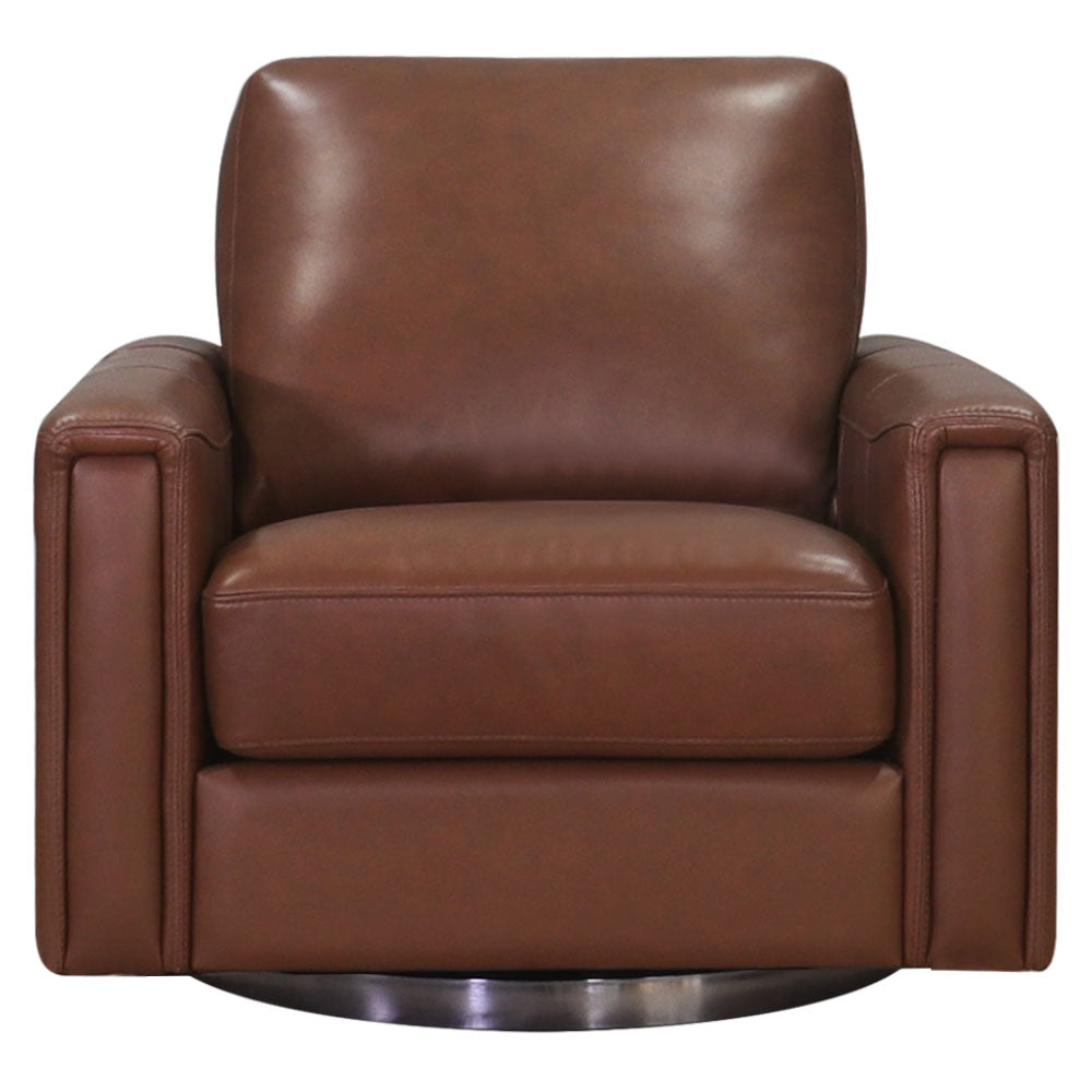 Hayward Swivel Leather Chair Pecan Memory Foam Genuine Leather