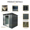 6Ft X 5Ft Outdoor Metal Storage Shed With Lockable Sliding Doors And Transparent Plate For Garden, Lawn Black And White Black White Iron