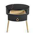 19.6'' Easy Assembly End Tables With High Gloss Faux Marble Tabletops, Set Of 2, Modern Fluted 2 Side Tables With Drawers, Round Coffee Tables With Golden Legs For Living Room, Black Black Gold Primary Living Space Drawers Round Mdf Iron