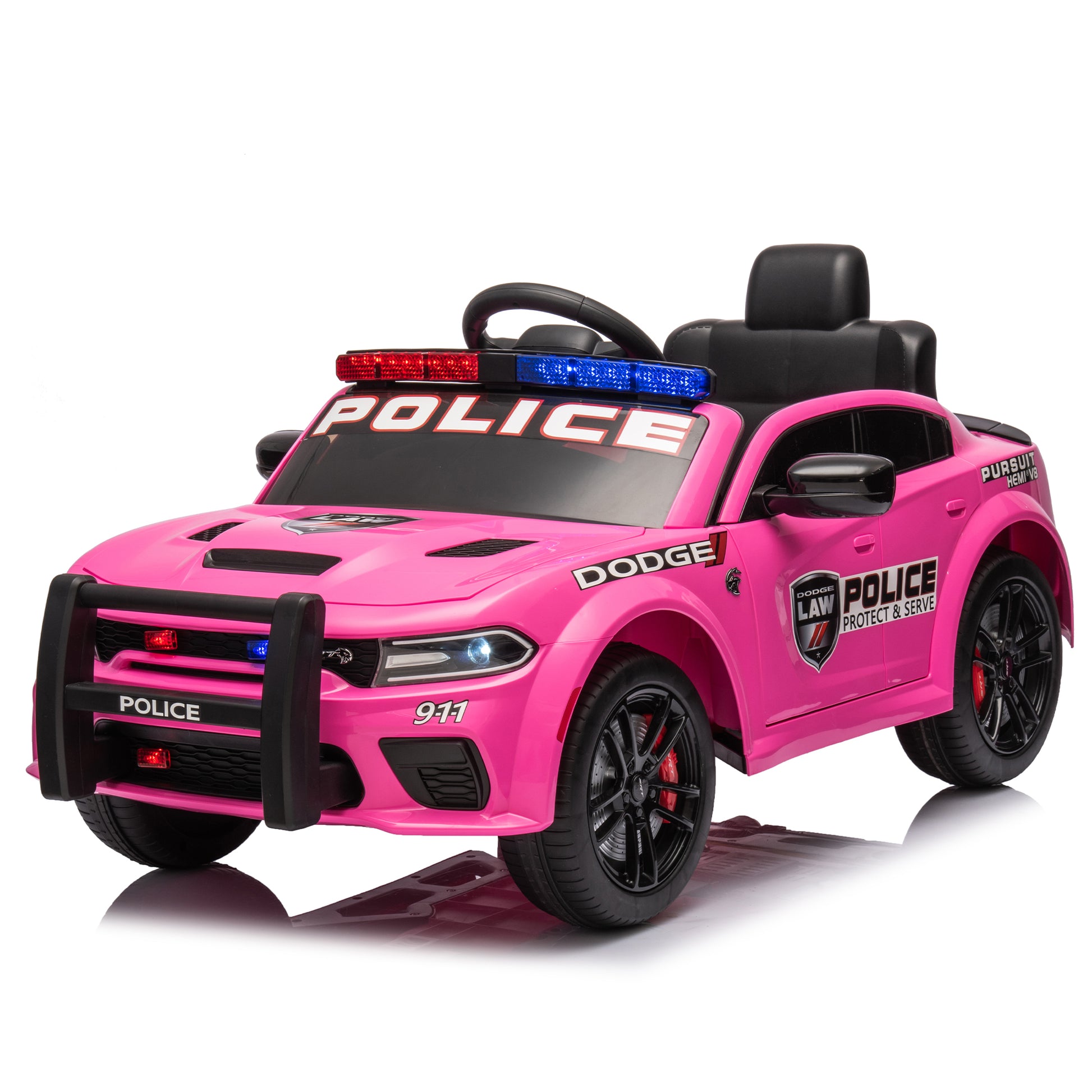 Licensed Dodge Charger,12V Kids Ride On Police Car W Parents Remote Control,Anti Collision Bar,Front& Top Alarm Light Design,Police Car Sticker,Megaphone,Three Speed,Slow Start,Four Wheel Suspension. Pink Plastic