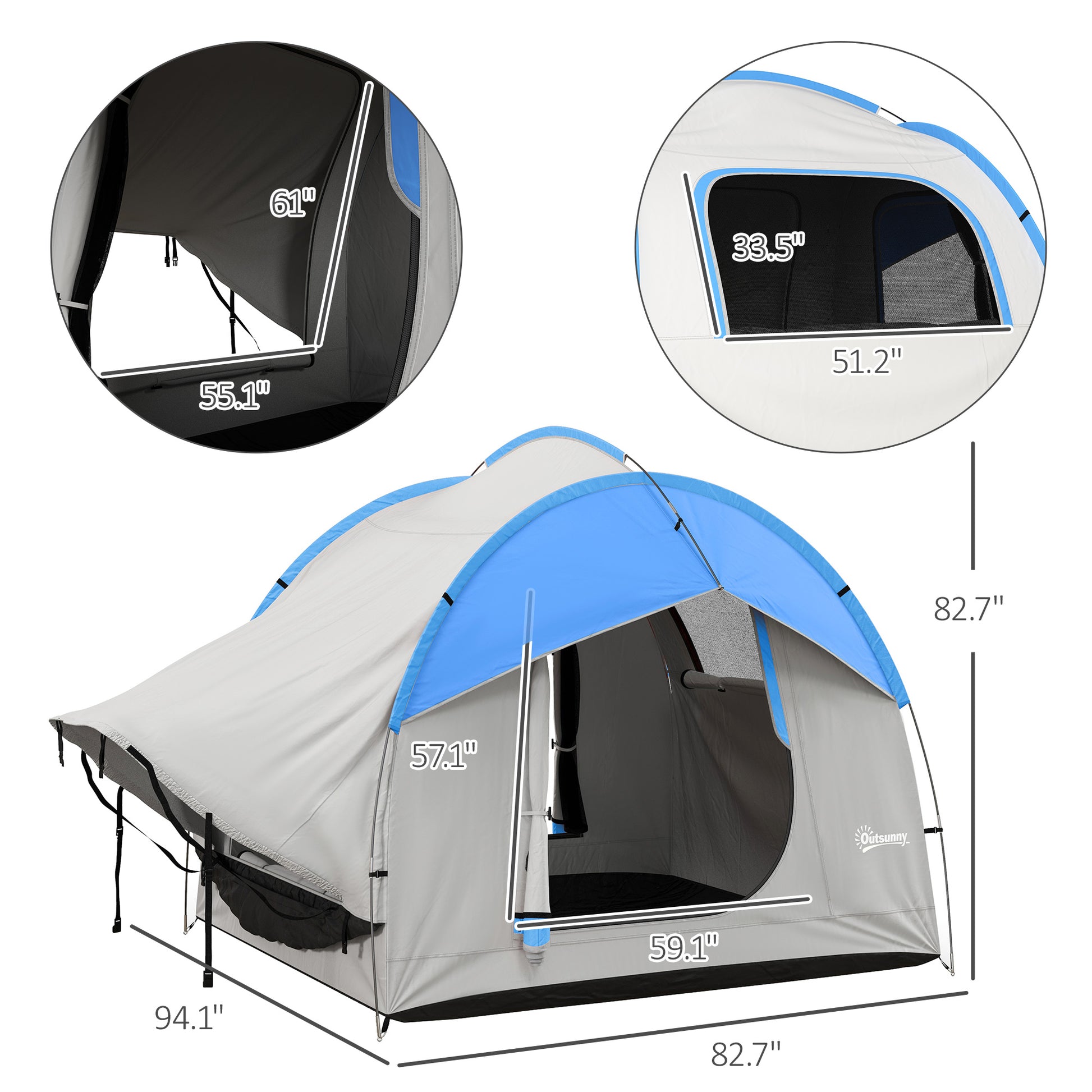 Outsunny Suv Tent, 2000Mm Waterproof Truck Tent With 3 Doors And Mesh Window, For 5 6 Person Camping Outdoor Travel, 7.5' L X 6.9' W X 6.9' H, Gray And Blue Grey Blue Polyester