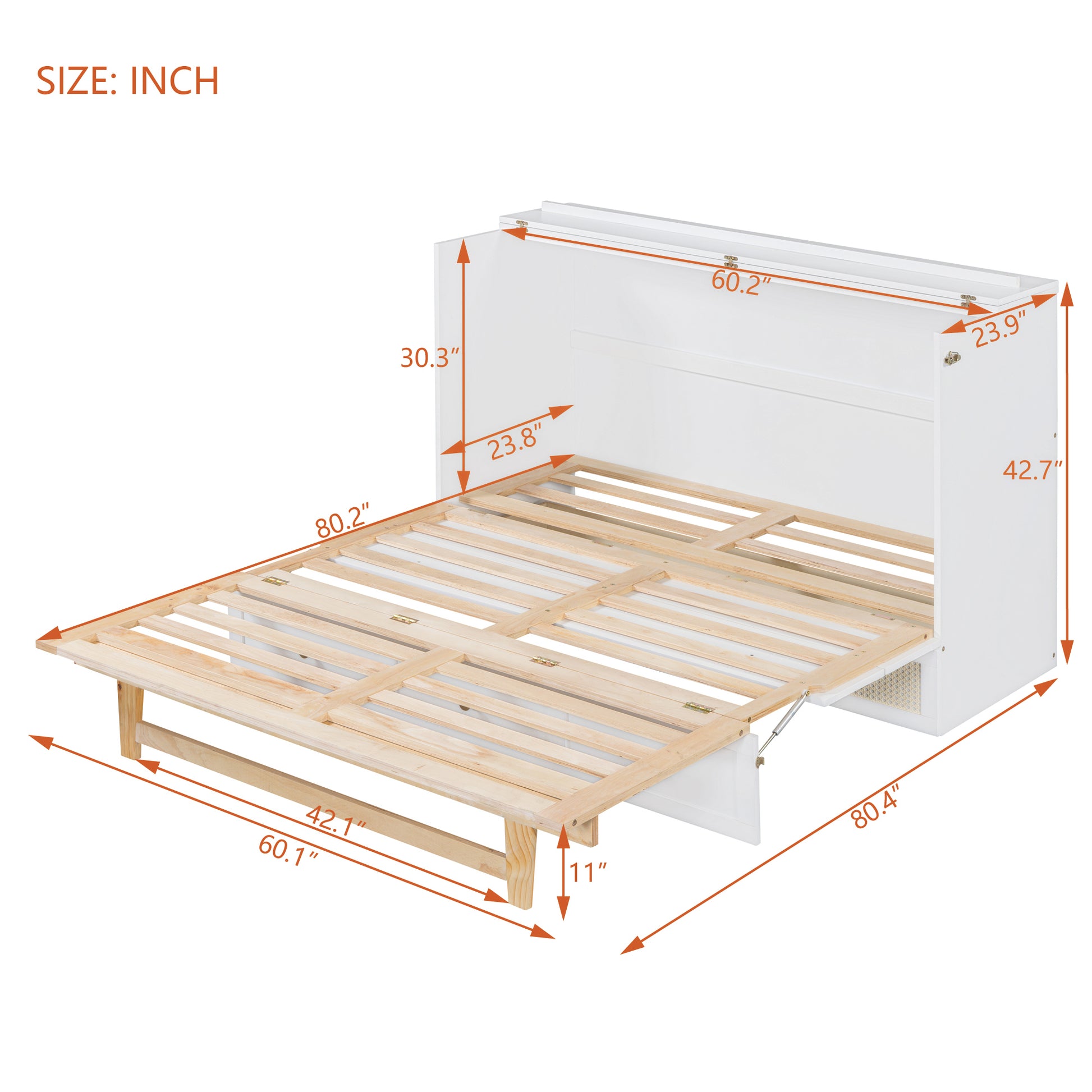Queen Murphy Bed With Large Drawers,White Queen White Plywood