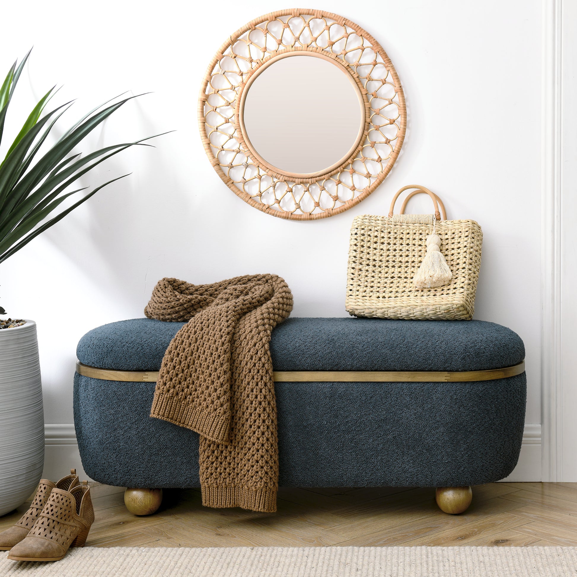 Storage Ottoman Bench, Upholstered End Of Bed Ottoman Bench With Storage And Seating, Large Blanket Storage Bench For Foot Rest In Bedroom, Living Room, Entryway, Dark Blue Dark Blue Foam