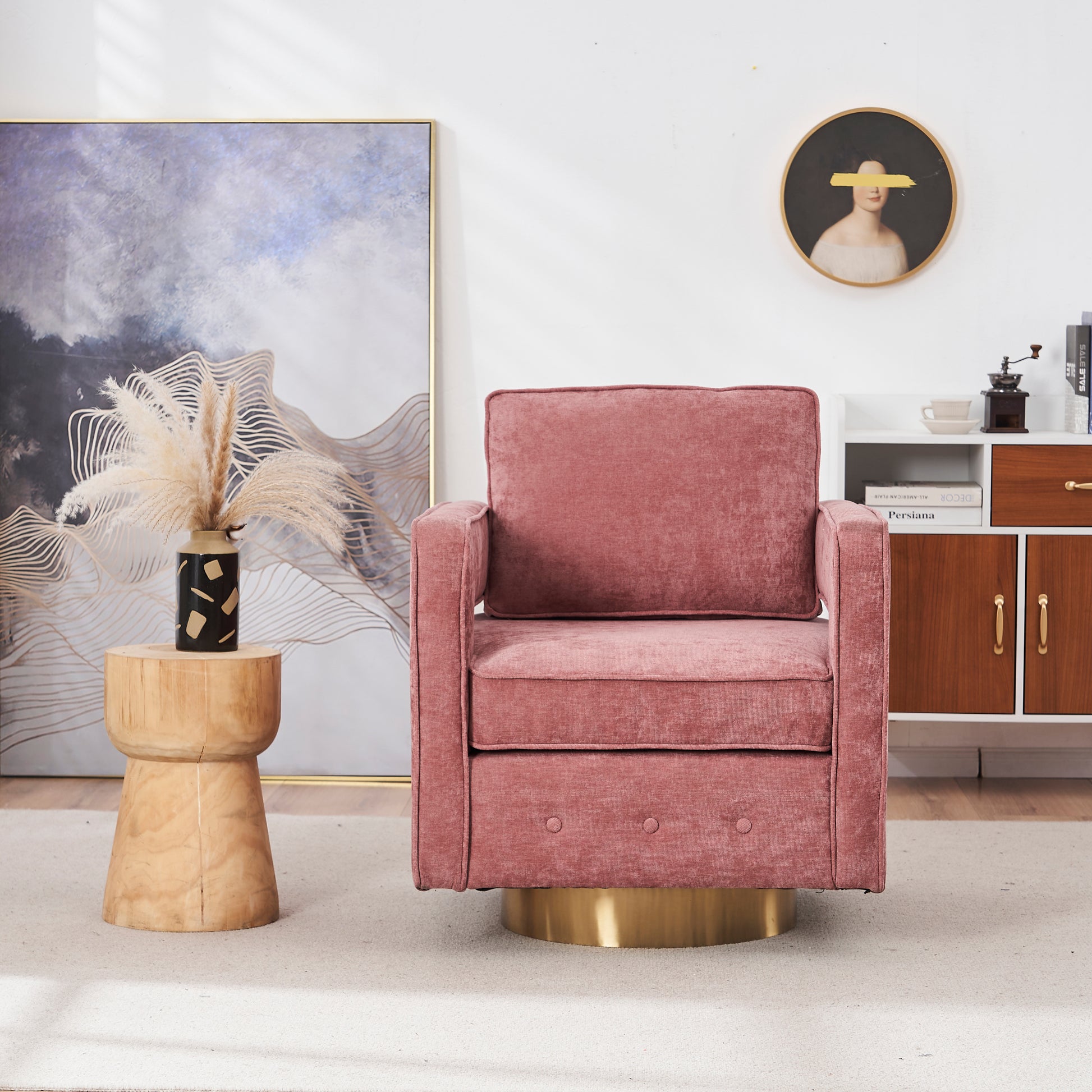 Swivel Barrel Chair For Living Room,360 Degree Swivel Club Modern Accent Single Sofa Chair, Small Leisure Arm Chair For Nursery, Hotel, Bedroom, Office Pink Primary Living Space Modern Linen
