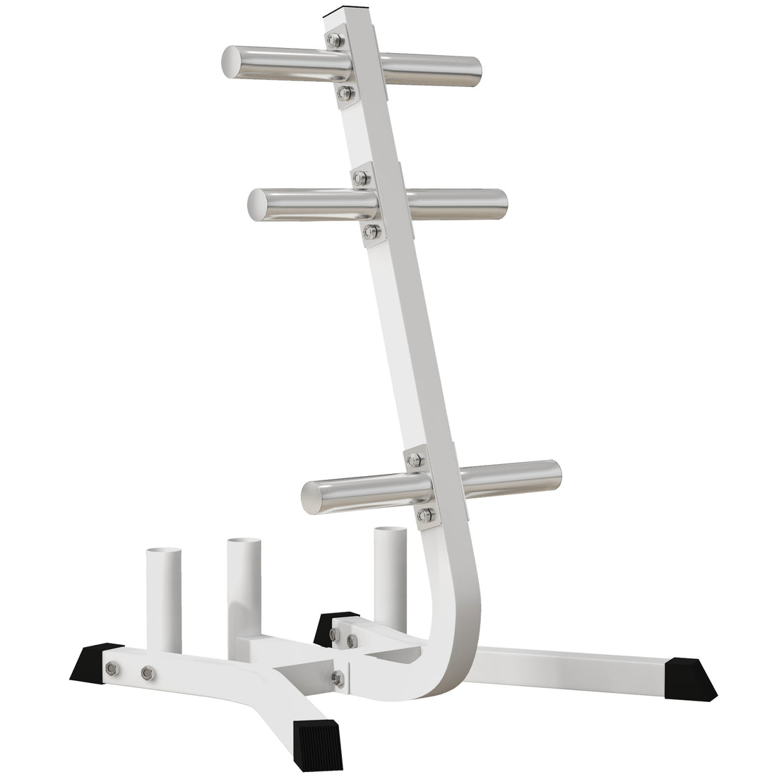 Soozier 2 Inch Weight Rack For Plates And 3 Bars, Olympic Weight Tree Bumper Plate Storage Holder, 660 Lbs. Capacity, White White Steel