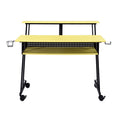 Yellow And Black Music Studio Desk With Keyboard Tray Yellow Black Writting Desk Office Rectangular Shelves Desk Rectangular Wood Metal Sled