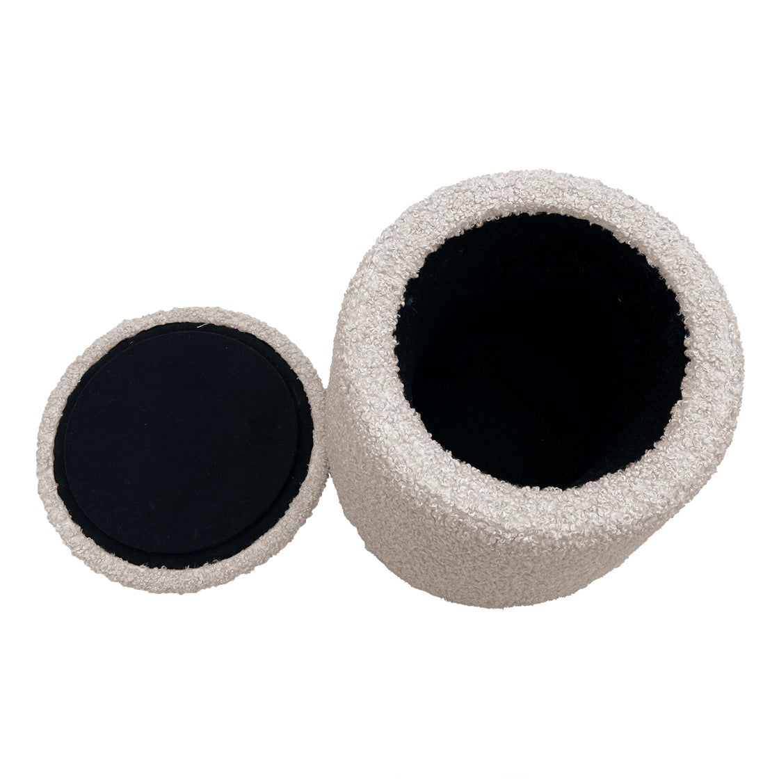 Round Storage Ottoman Beige Upholstered