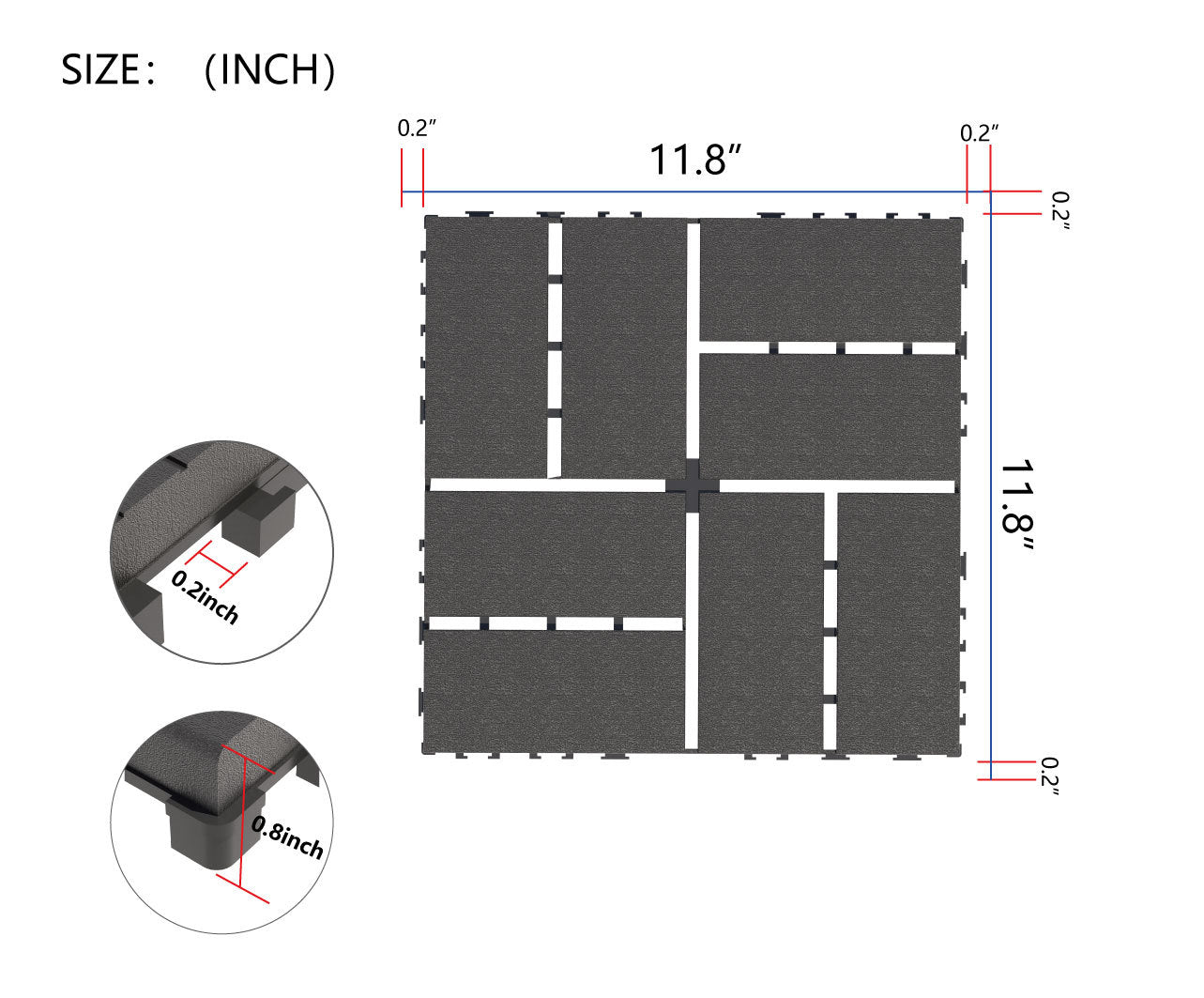 Plastic Interlocking Deck Tiles,44 Pack Patio Deck Tiles,12"X12" Square Waterproof Outdoor All Weather Use, Patio Decking Tiles For Poolside Balcony Backyard, Grey Grey Polypropylene