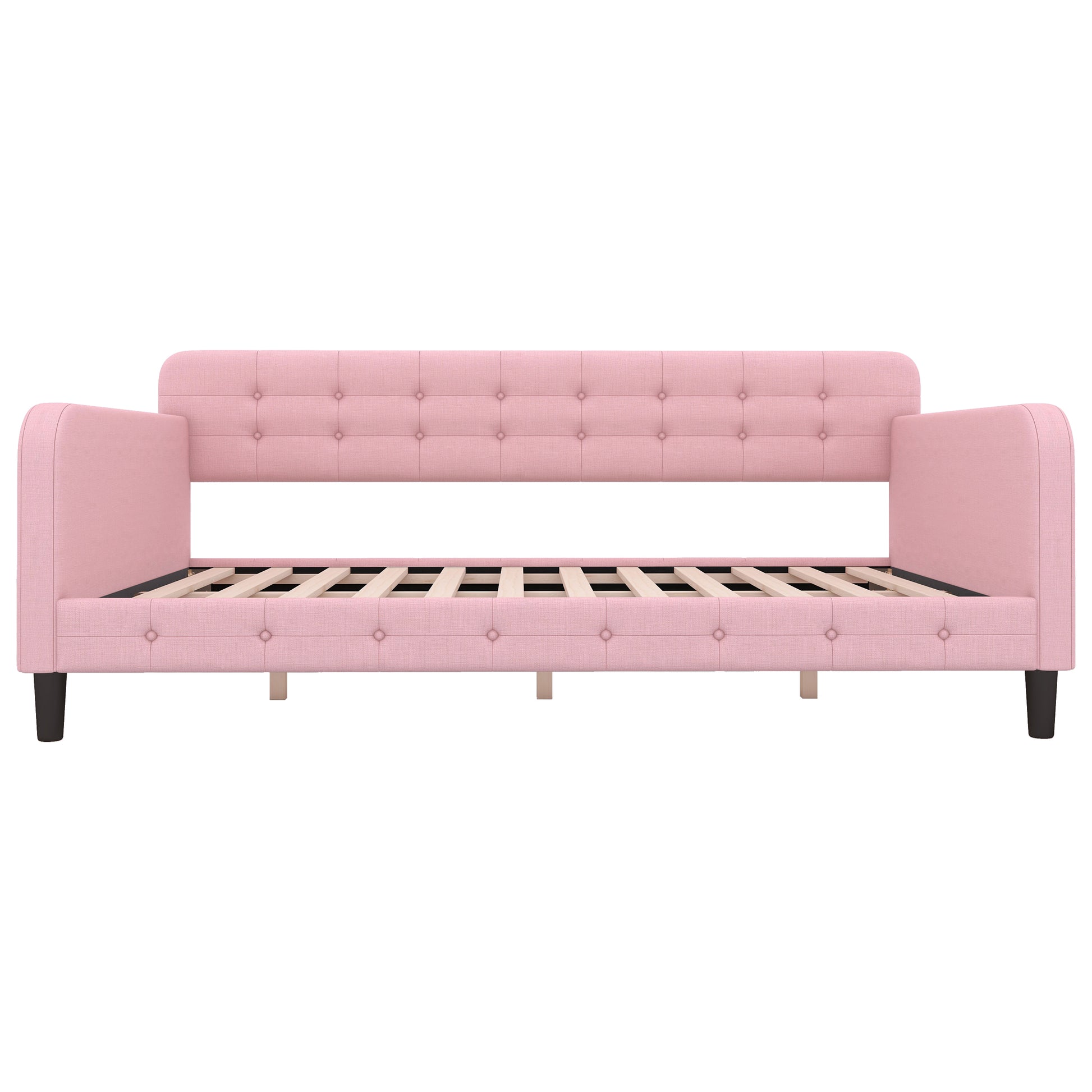 Twin Size Upholstered Tufted Daybed With 4 Support Legs, Pink Box Spring Not Required Twin Pink Wood Bedroom Daybeds Linen Upholstered