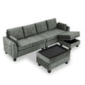 Sectional 3 Seaters Sofa ,Double Sided Multi Functional Footstool, Storage Matnon Slip Leg, Two Pillows, Velvet, Light Grey Light Grey Velvet 3 Seat