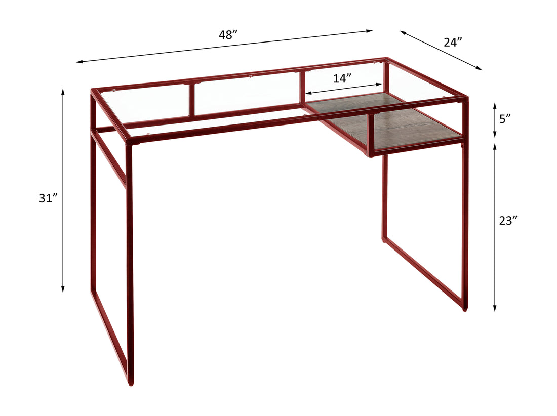 Yasin Glass Top & Red Finish Writing Desk Red Glass,Metal,Synthetic Wood