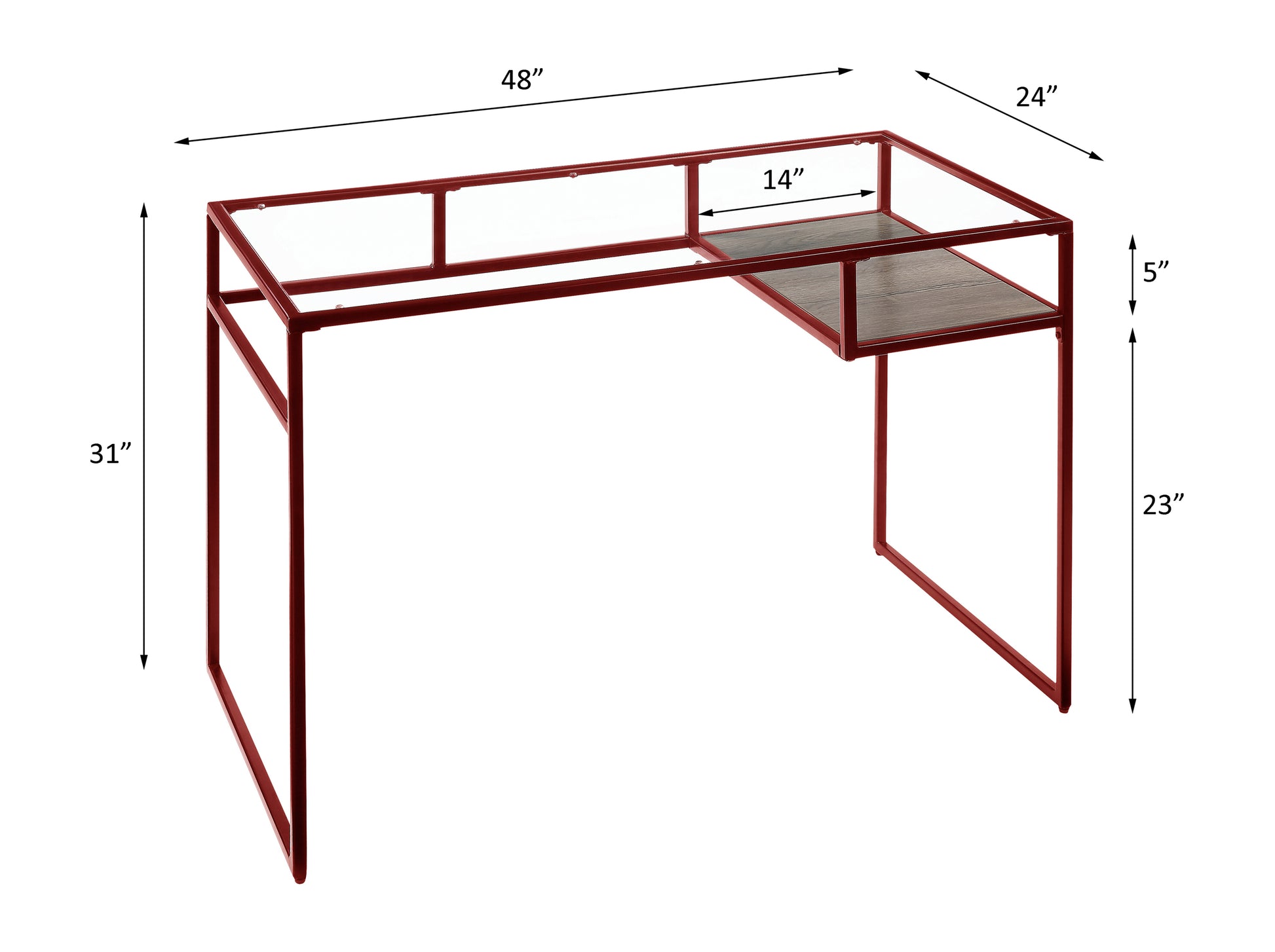 Yasin Glass Top & Red Finish Writing Desk Red Glass,Metal,Synthetic Wood