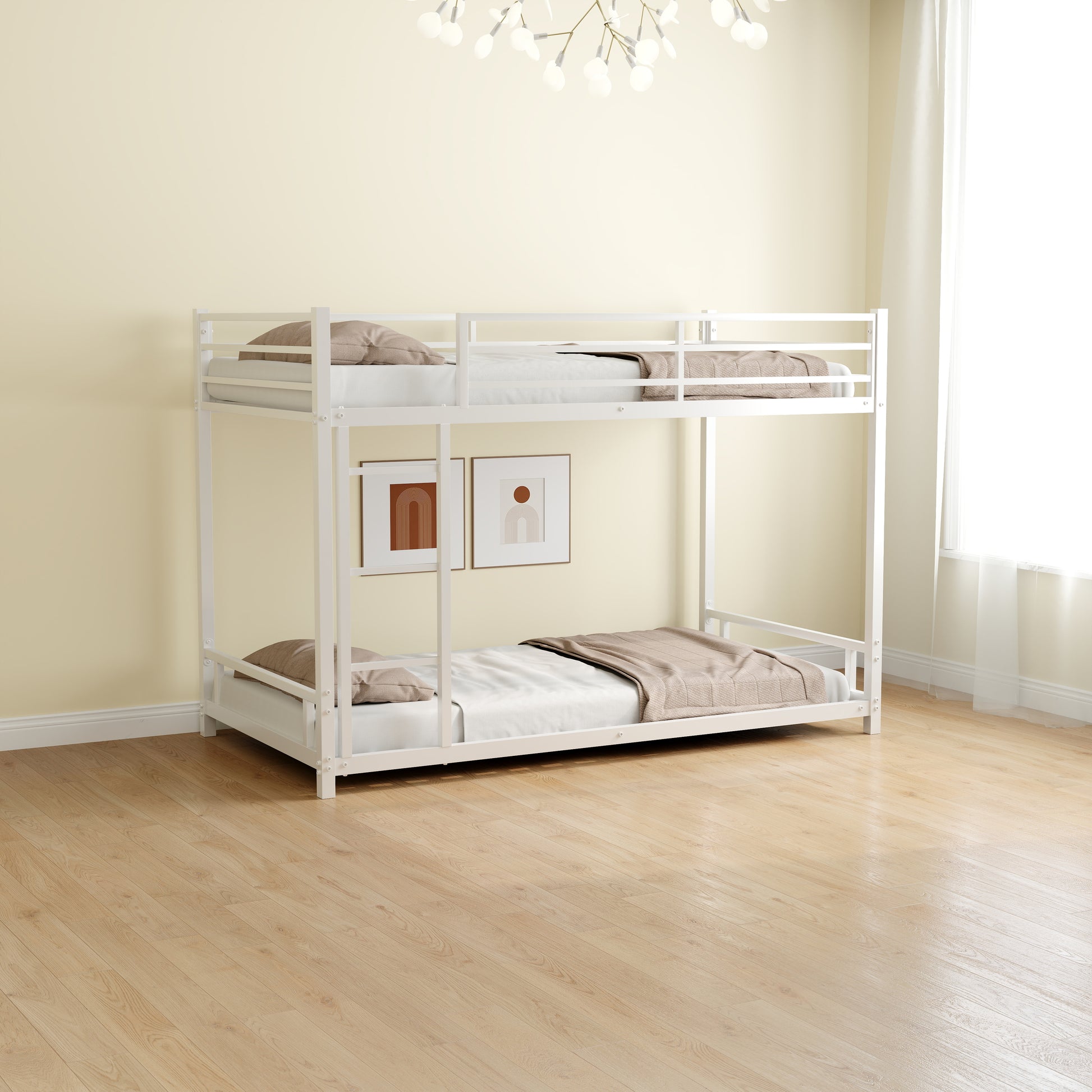 Metal Twin Over Twin Bunk Bed Heavy Duty Sturdy Metal Noise Reduced Safety Guardrail No Box Spring Needed,White Twin White Metal Metal