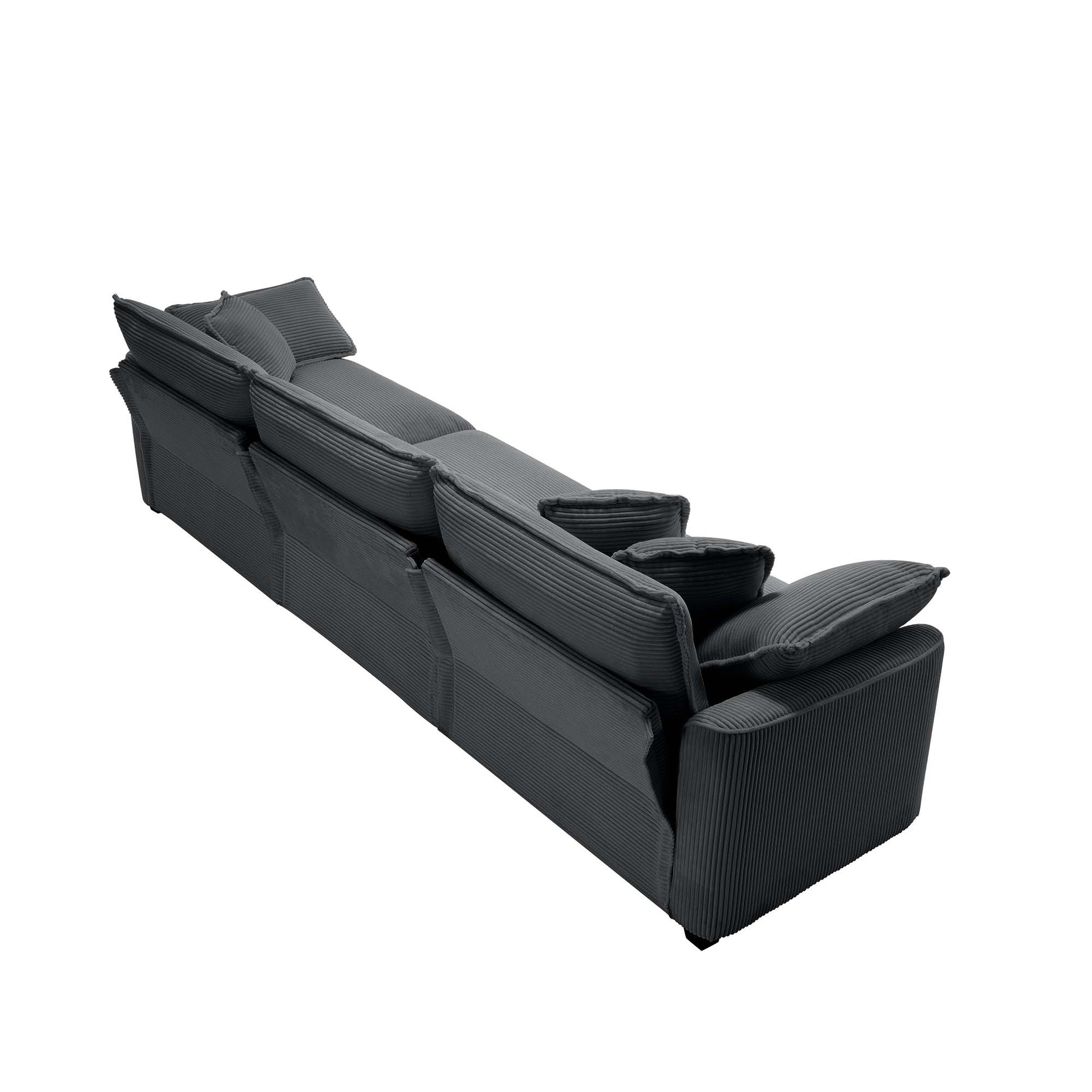 Mid Century Modern Sectional Set Of Two, One 3 Seater Sectional And One Single Seater Sectional With 2 Arm Pillows And 4 Throw Pillows, Living Room Sectional Grey Corduroy Fabric Grey Corduroy 4 Seat