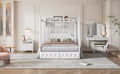 Queen Size Metal Canopy Platform Bed With Upholstered Headboard And Two Storage Drawers, White Queen White Metal