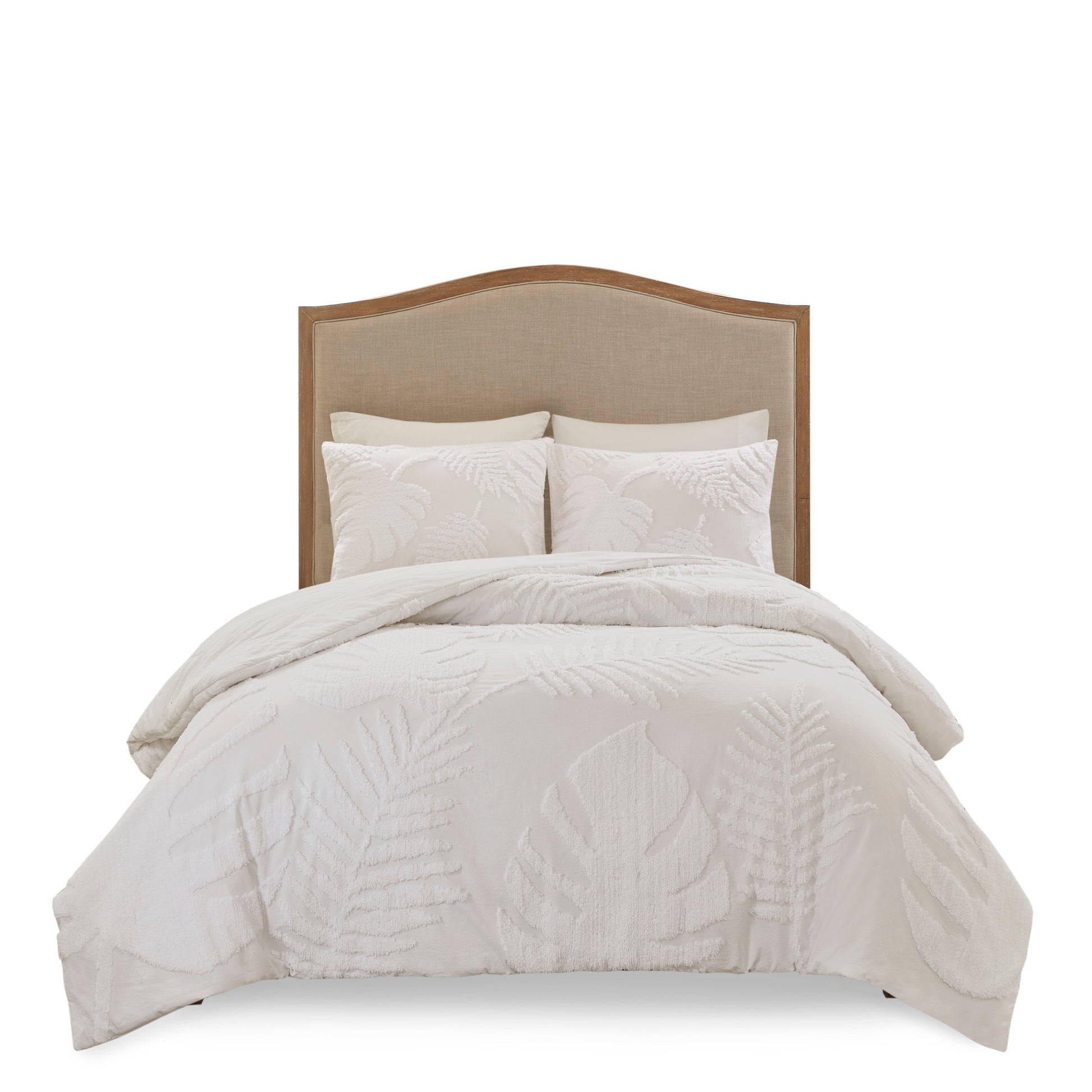 3 Piece Tufted Cotton Chenille Palm Comforter Set Off White King Cal King King Off White Cotton