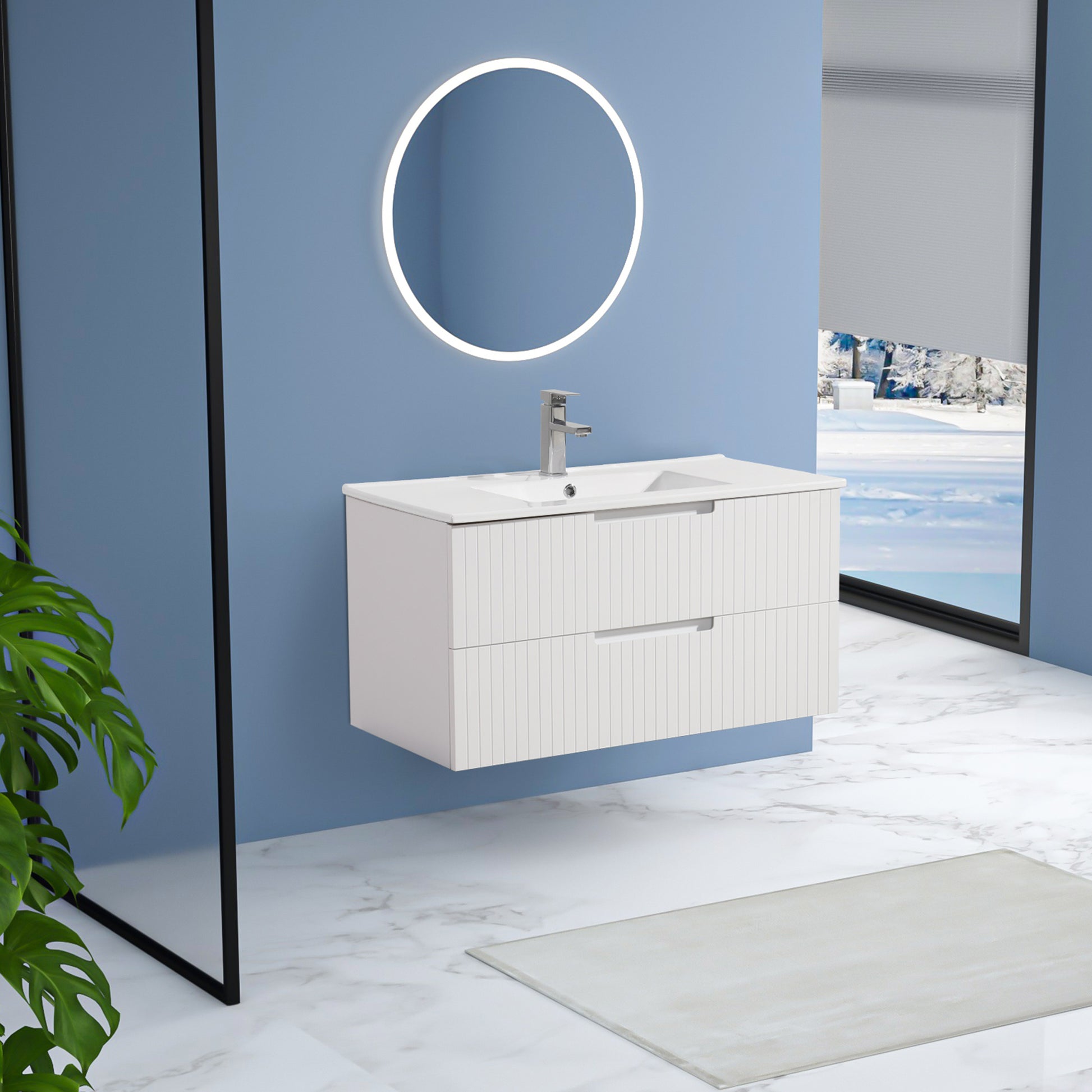 36 Inch Floating Bathroom Vanity With Ceramic Sink Setmodern Bath Storage Cabinet Vanity With Drawers Wall Mounted Combo For Bathroom, White White Mdf