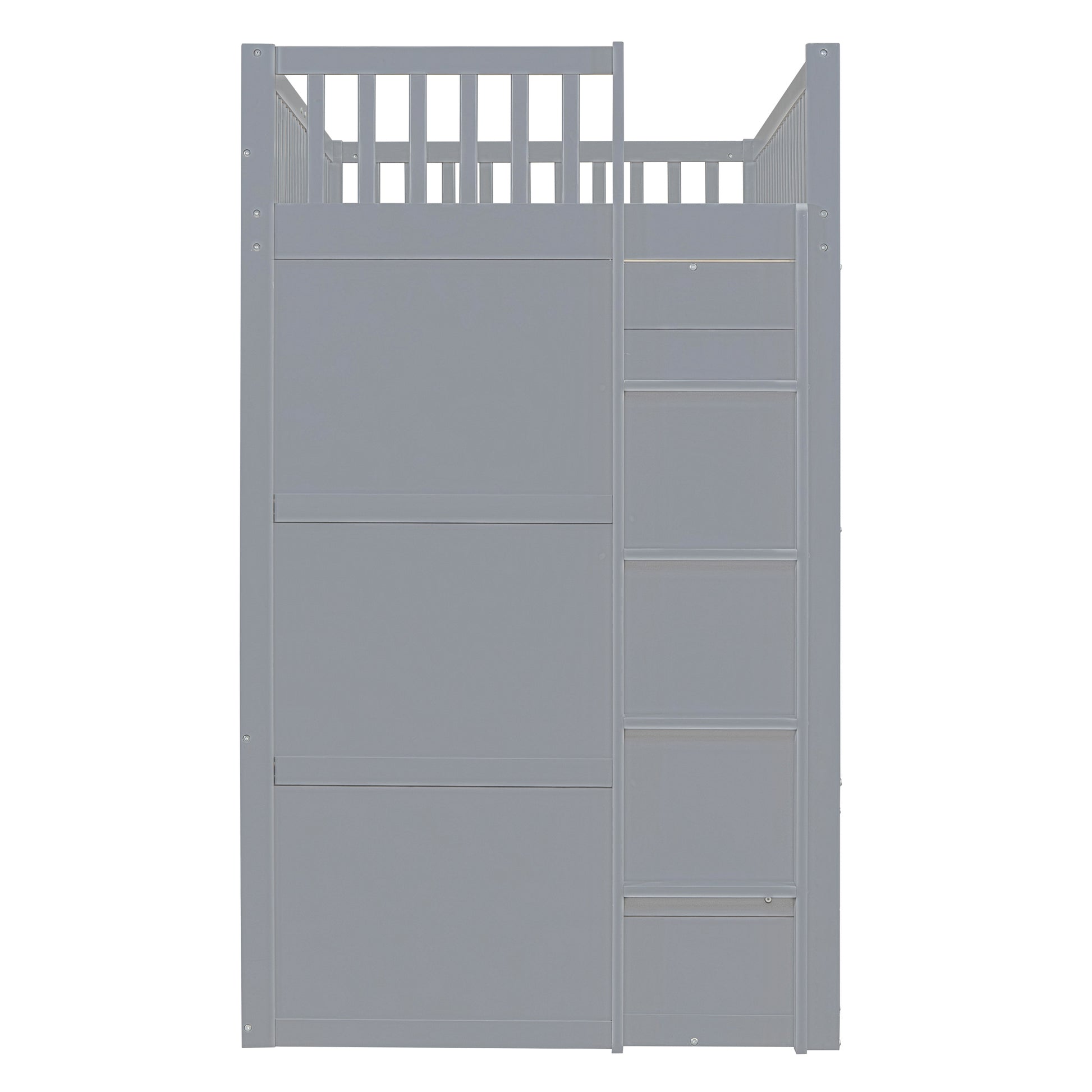 Twin Size House Loft Bed With Ladder And Wardrobe Grey Twin Grey Solid Wood