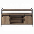 Rustic Oak And Black Tv Stand With Sliding Barn Door Oak Primary Living Space 50 59 Inches 50 59 Inches Paper Composite