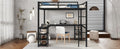 Full Metal Loft Bed With Desk And Shelves, Loft Bed With Ladder And Guardrails, Loft Bed Frame For Bedroom, Black With Black Desk Full Black Metal