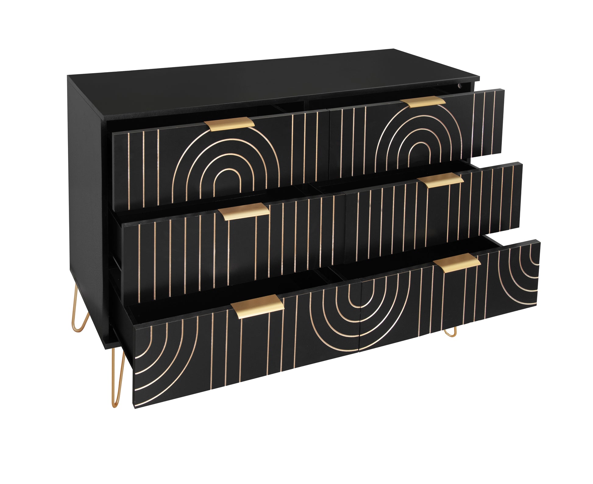 Modern 6 Drawer Dresser, Modern Dresser With Metal Handles, Storage Chest Of Drawer, Wide Dresser Drawer Organizers With Carving Design For Bedroom, Living Room, Hallway 5 Or More Drawers Black Modern Particle Board Mdf