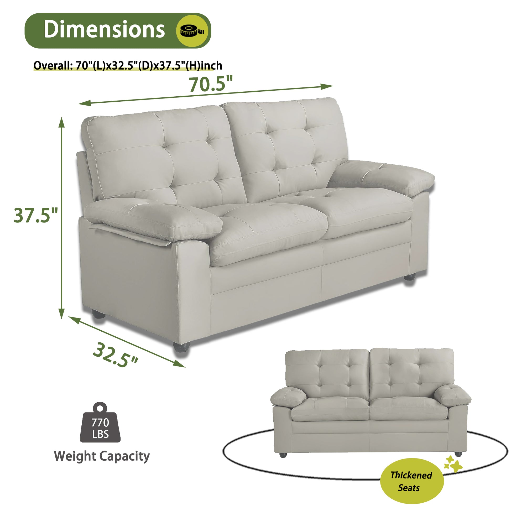 Apartment Beautiful Seat Love, 3 Seat, Grey Faux Leather Grey Pu 3 Seat
