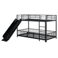 Twin Over Twin Size Metal Bunk Bed With Slide And Guardrails, Black Twin Black Metal