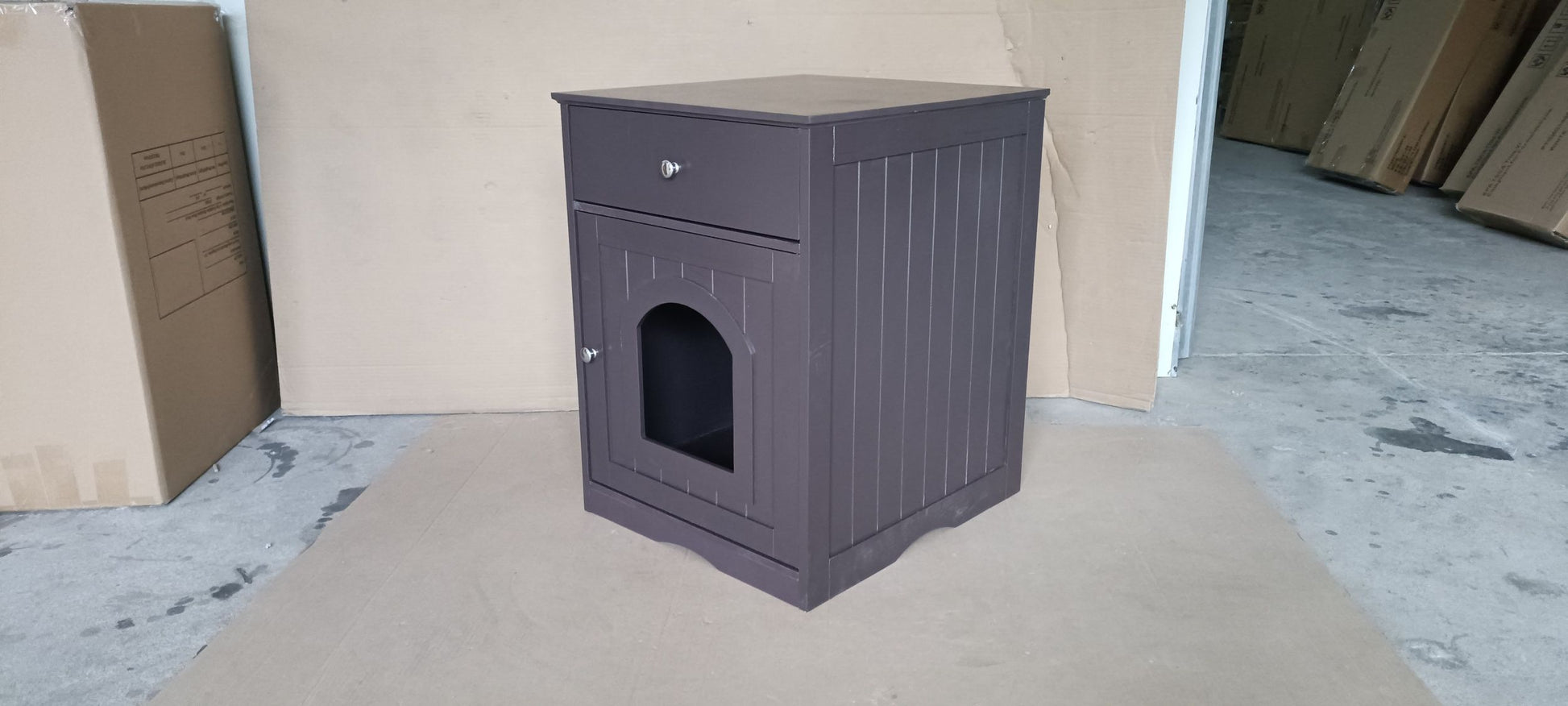 Wooden Pet House Cat Litter Box Enclosure With Drawer, Side Table, Indoor Pet Crate, Cat Home Nightstand Brown Brown Solid Wood