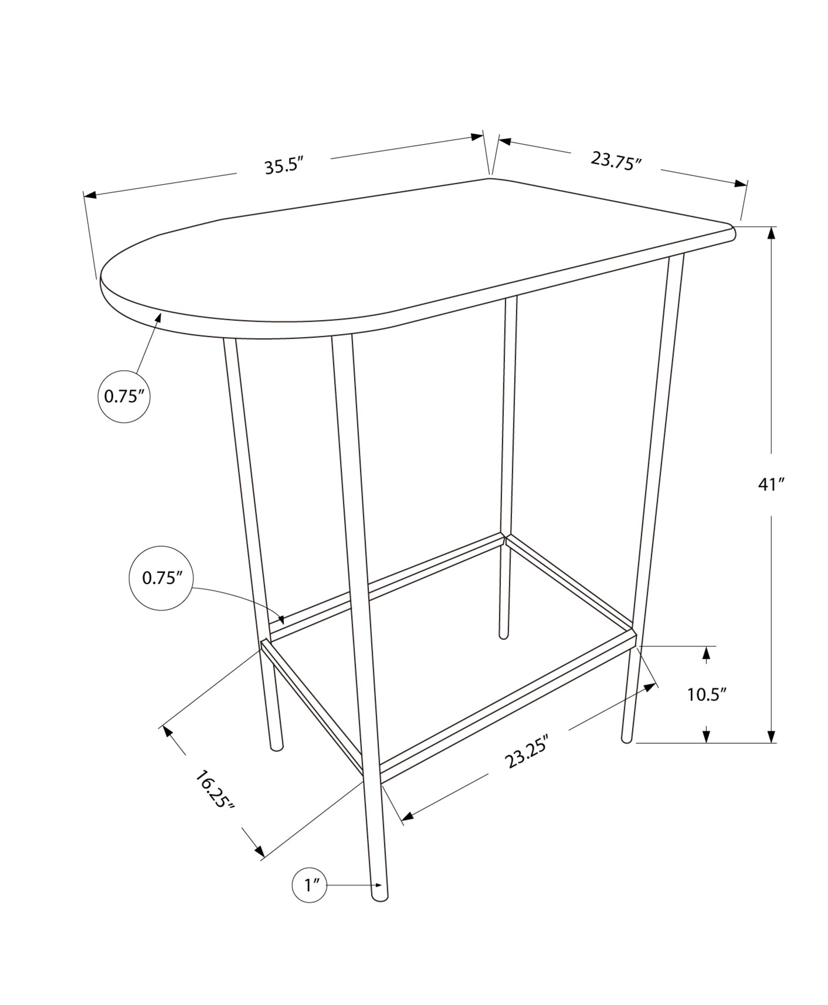 Home Bar, Bar Table, Bar Height, Pub, 36" Rectangular, Small, Kitchen, White Laminate, Metal, Contemporary, Modern White Mdf