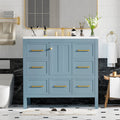 36'' Bathroom Vanity With Resin Sink Combo, Solid Wood Frame Bathroom Storage Cabinet, Freestanding Vanity Set With 5 Drawers& Soft Closing Doors Same As N710S136002M Blue Bathroom Solid Wood Mdf Resin