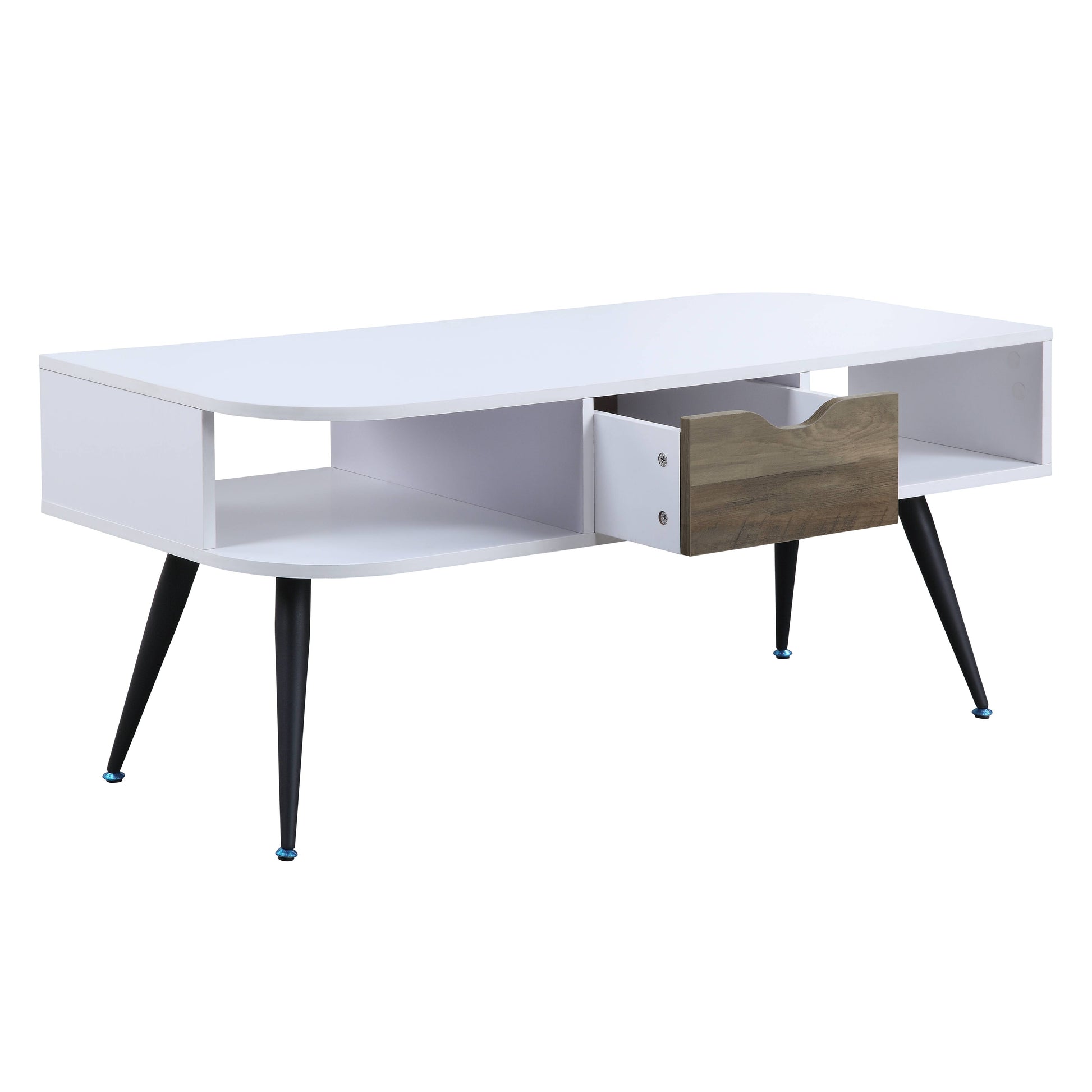 Halima White & Black Finish Coffee Table Black,White Metal,Synthetic Wood
