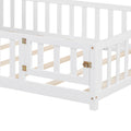 Full Size Floor Beds With Bookcases And Blackboards, Versatile Platform Beds With Guard Rails, Solid Wood Floor Beds With Storage Headboards, Floor Beds For Kids And Teens White Full White Plywood