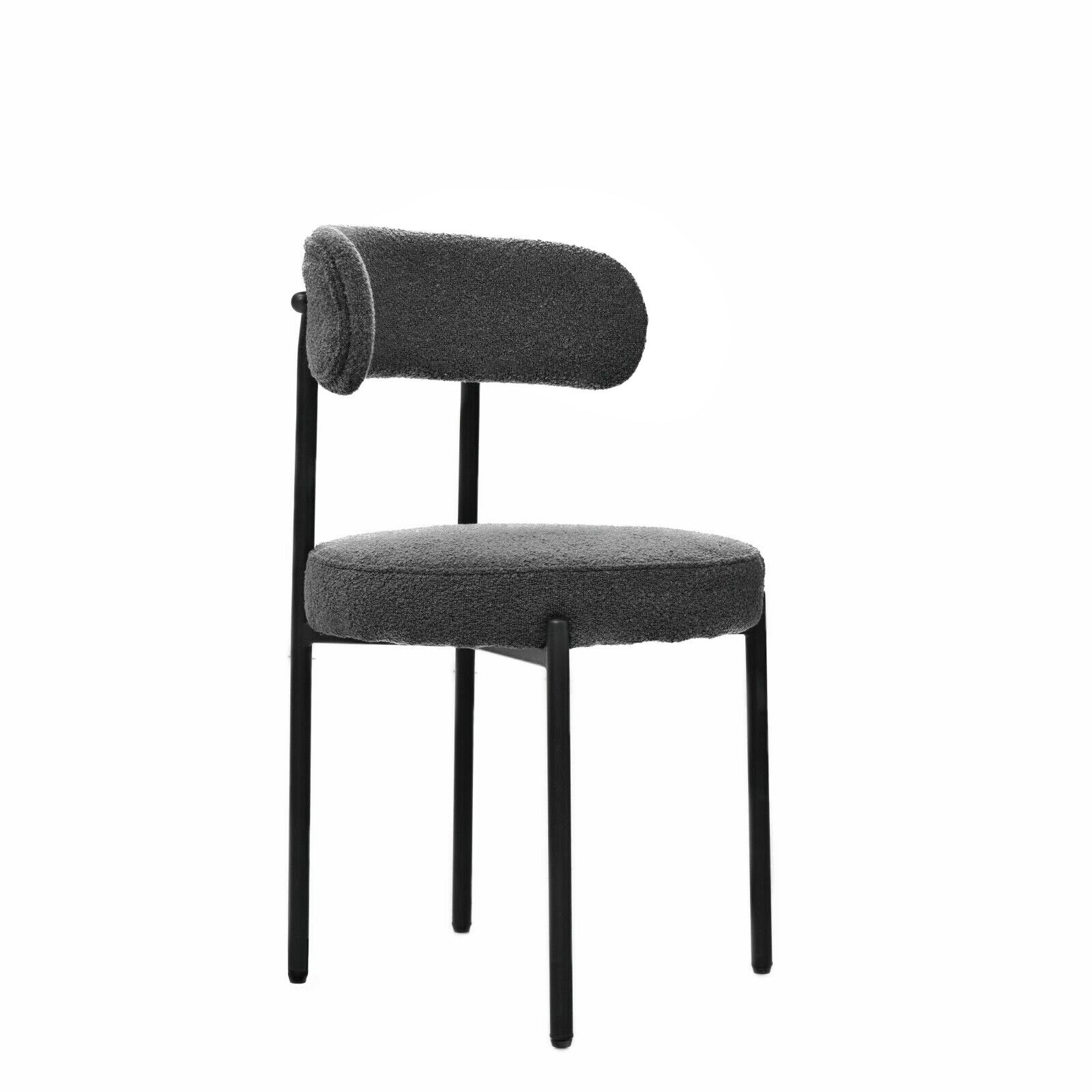 Grey Boucle Dining Chairs Set Of 2,Mid Century Modern Curved Backrest Chair,Round Upholstered Kitchen Chairs Metal Grey Dining Room Round Modern Velvet