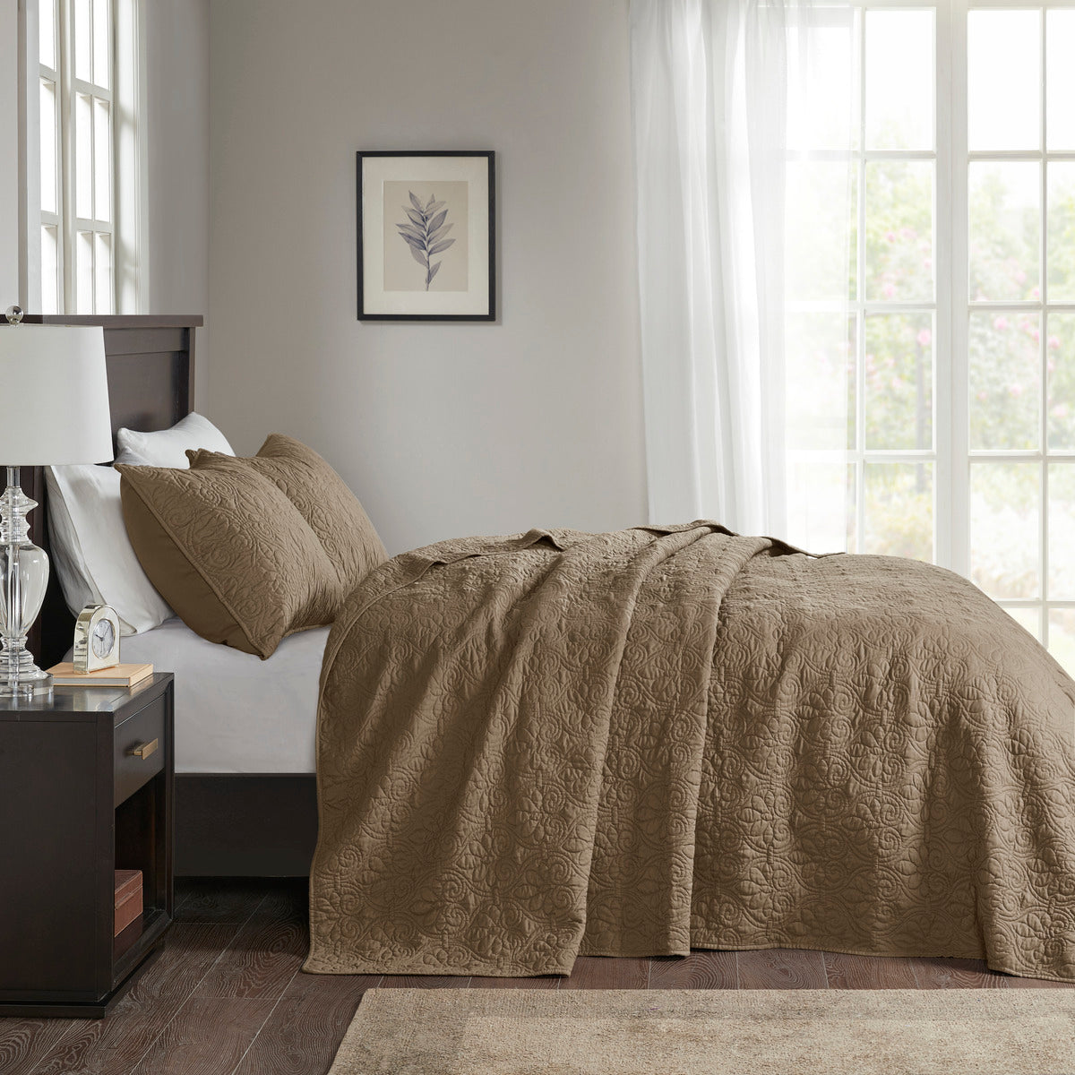 Reversible Bedspread Set Mocha King Mocha Cotton