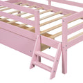 Wood Twin Size House Platform Bed With Guardrail And Drawer, Pink Box Spring Not Required Twin Pink Wood Bedroom Bed Frame Solid Wood Mdf