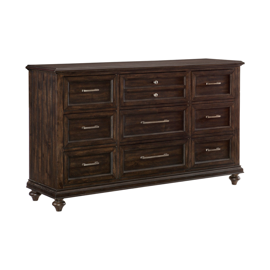 Solid Transitional Style Bedroom 1Pc Dresser Of 9 Drawers Driftwood Charcoal Finish Wooden Furniture Traditional Framing Driftwood Bedroom Transitional Wood