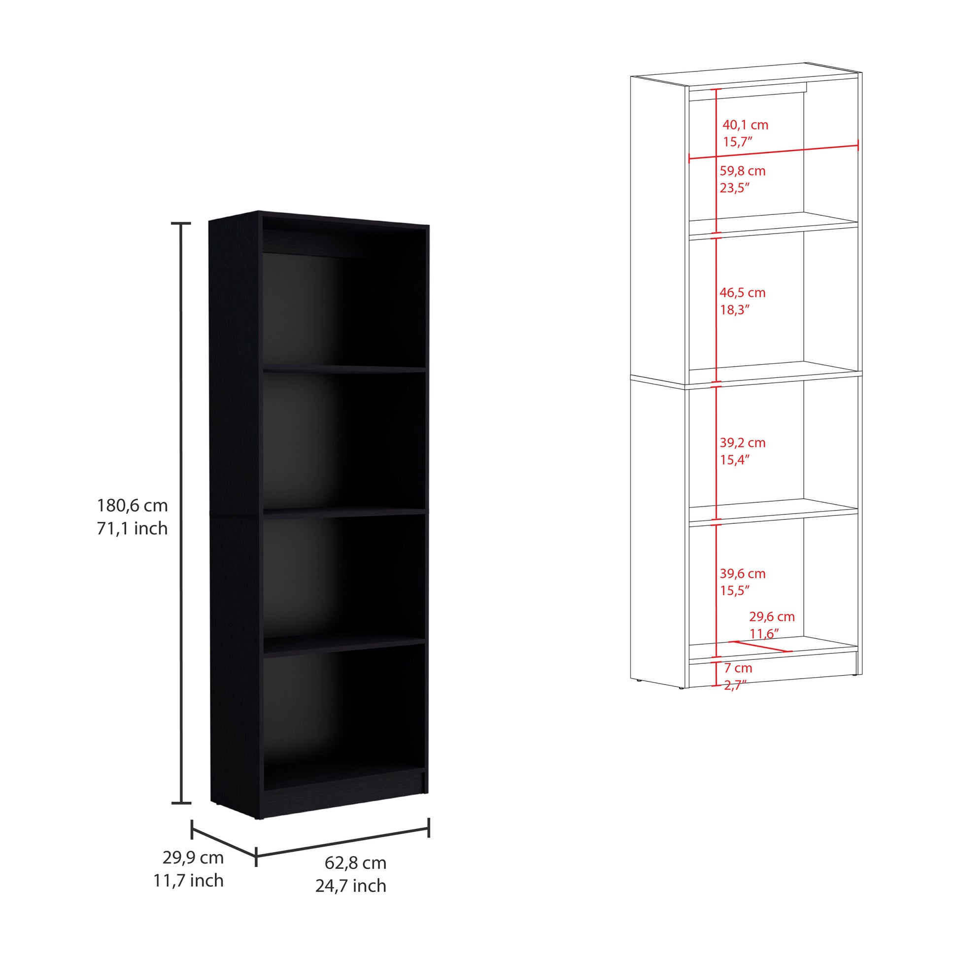 2 Piece Bookcase Living Room Set, Storage Cabinet, 42" Wide And 9 Shelves Black Black Particle Board