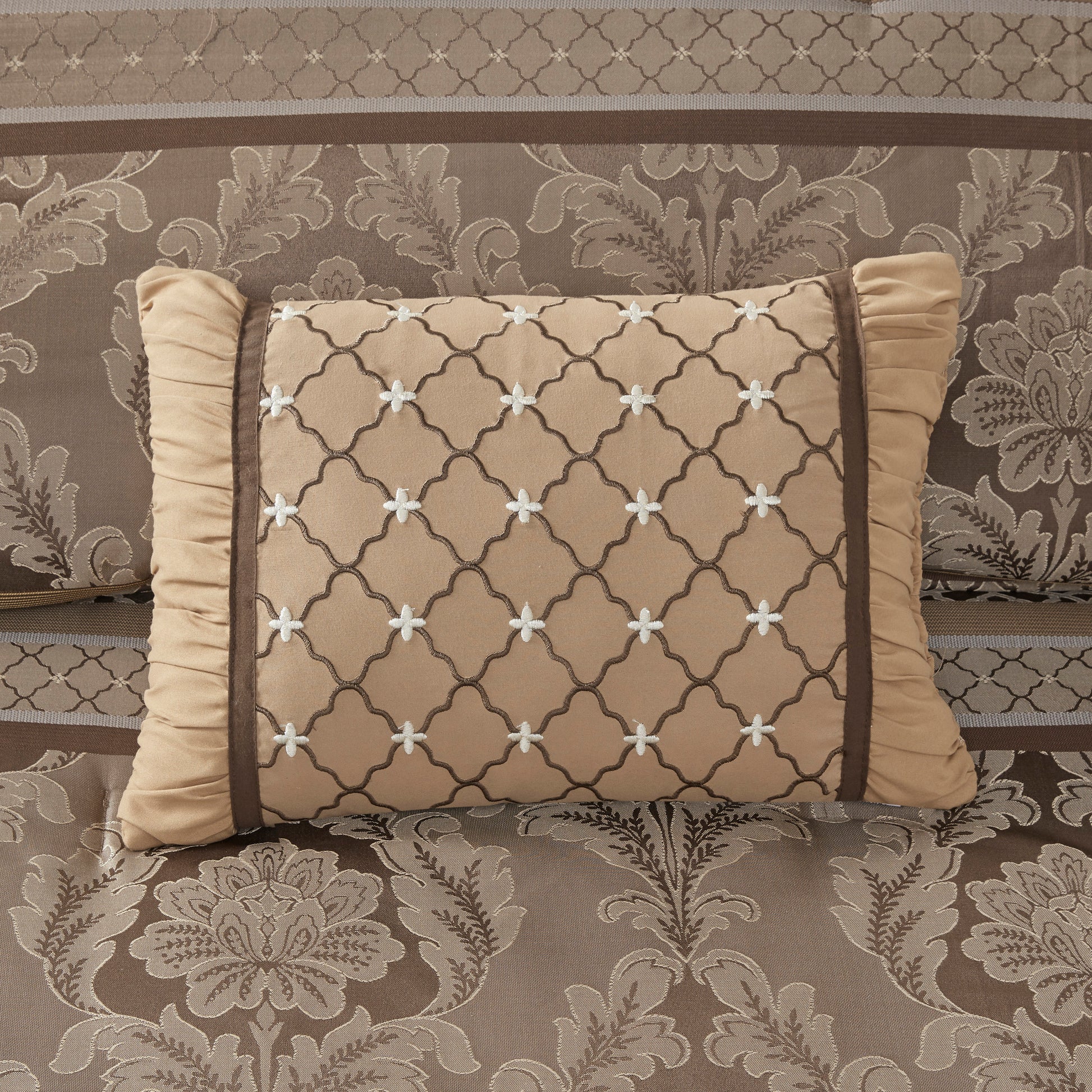 7 Piece Jacquard Comforter Set Brown Gold Cal King California King Brown Gold Polyester