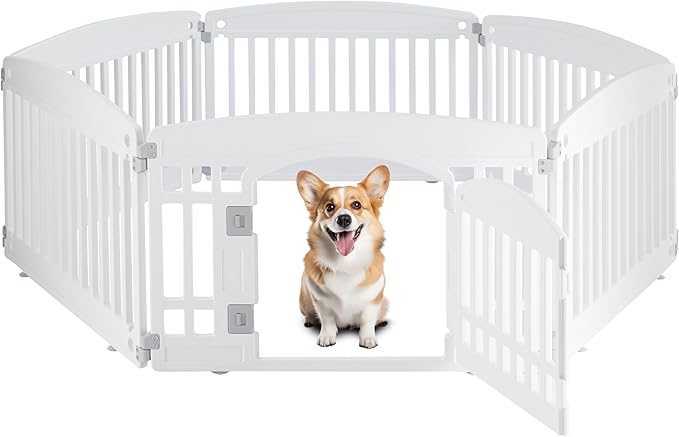 Dog Playpen, 24" Exercise 6 Panel Pet Playpen With Door, Safe And Secure, Folding And Portable Puppy Playpen For Puppies And Small Dogs, White White Plastic