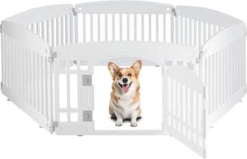 Dog Playpen, 24" Exercise 6 Panel Pet Playpen With Door, Safe And Secure, Folding And Portable Puppy Playpen For Puppies And Small Dogs, White White Plastic